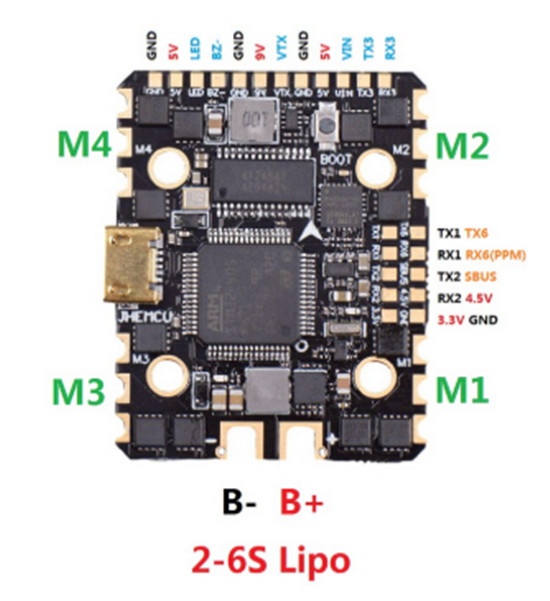 jhemcu flight controller ghf420aio f4 osd built-in 20a 35a blheli_s 2-6s 4in1 esc for cinewhoop racing toothpick drones rc fpv